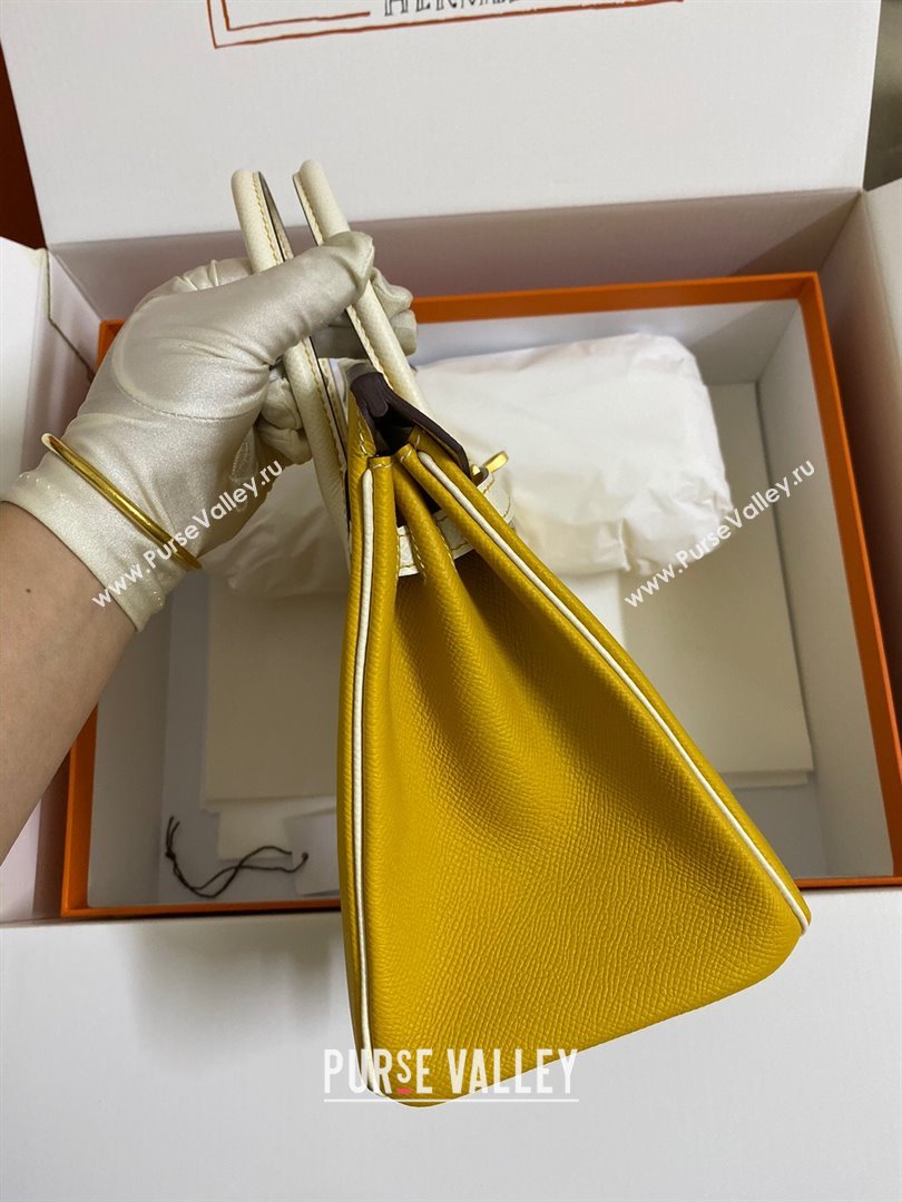 Hermes Birkin 25cm/30cm/35cm Bag in Original Epsom Leather Amber Yellow/Cream White/Gold 2024 (Full Handmade) (XYA-24070114)