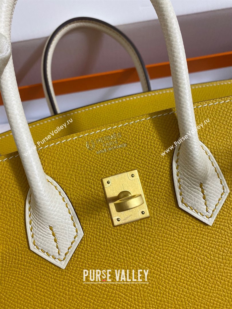 Hermes Birkin 25cm/30cm/35cm Bag in Original Epsom Leather Amber Yellow/Cream White/Gold 2024 (Full Handmade) (XYA-24070114)