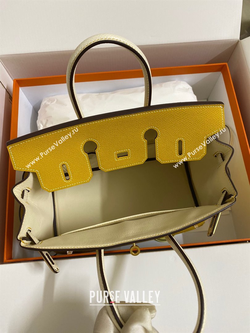 Hermes Birkin 25cm/30cm/35cm Bag in Original Epsom Leather Amber Yellow/Cream White/Gold 2024 (Full Handmade) (XYA-24070114)