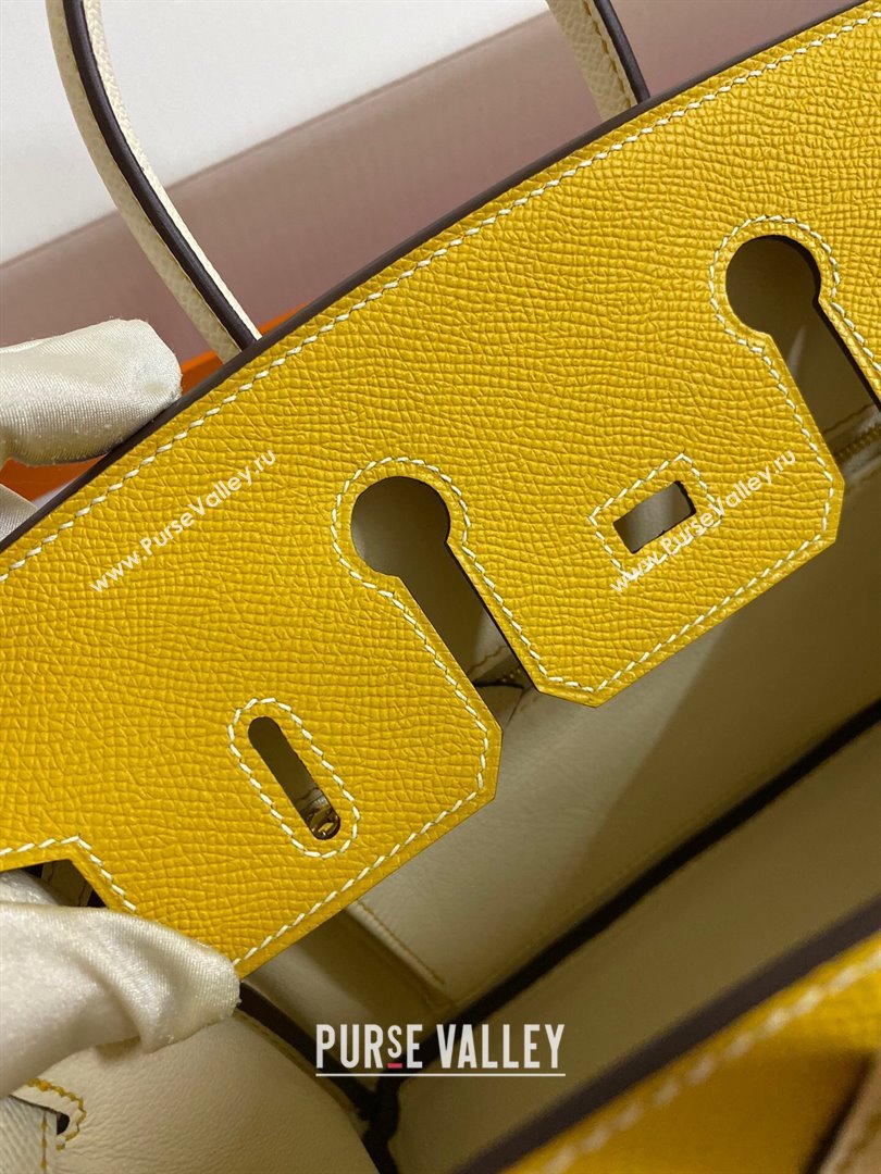 Hermes Birkin 25cm/30cm/35cm Bag in Original Epsom Leather Amber Yellow/Cream White/Gold 2024 (Full Handmade) (XYA-24070114)