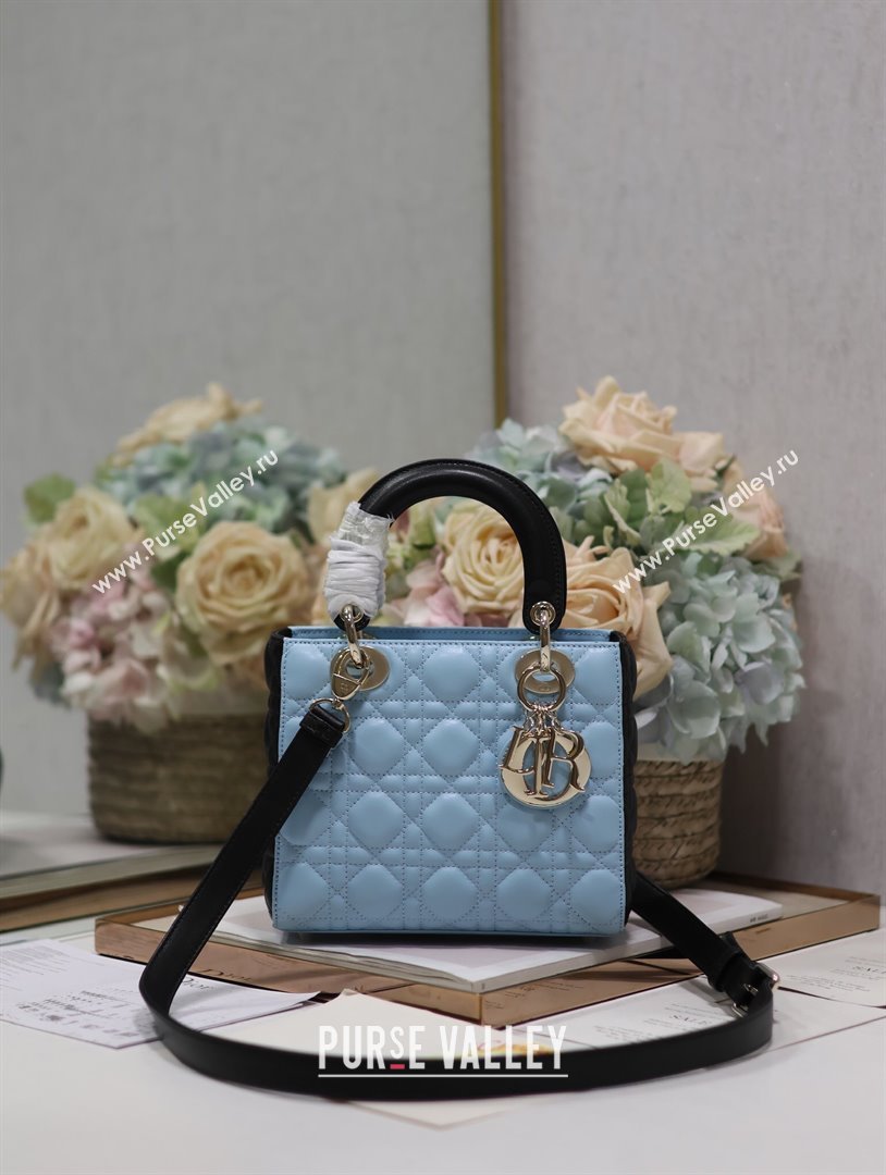 Dior Small Lady Dior Bag in Two-Tone Cannage Lambskin 0531 Black/Blue 2024 (XXG-24050925)