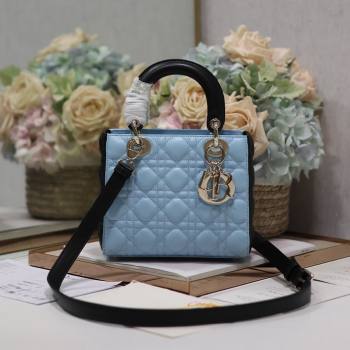 Dior Small Lady Dior Bag in Two-Tone Cannage Lambskin 0531 Black/Blue 2024 (XXG-24050925)