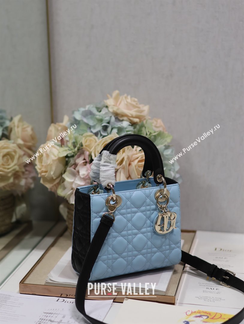 Dior Small Lady Dior Bag in Two-Tone Cannage Lambskin 0531 Black/Blue 2024 (XXG-24050925)