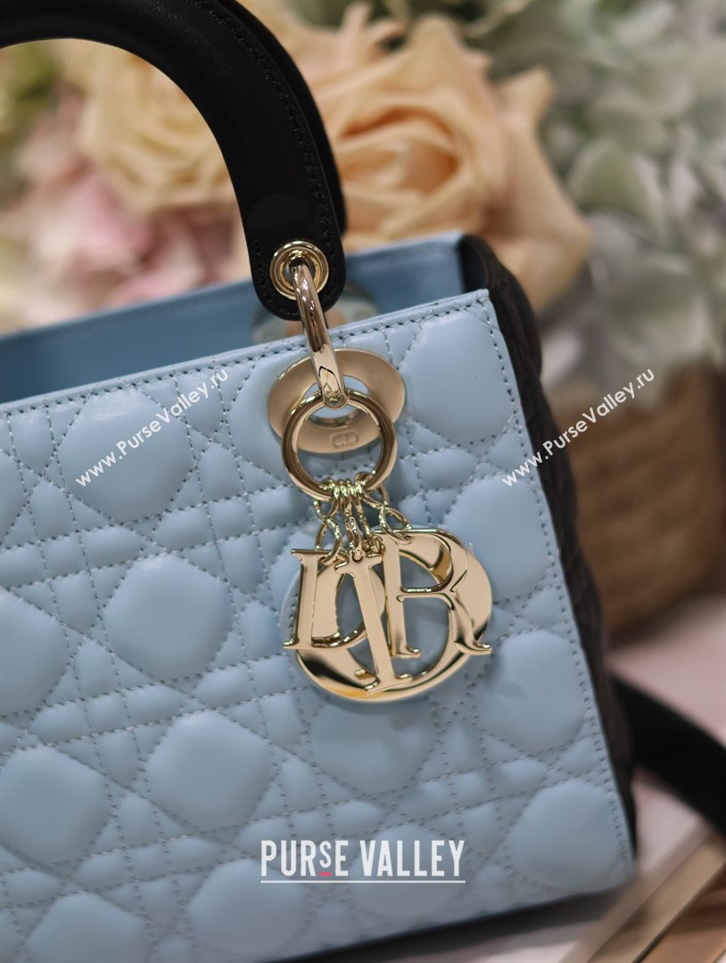 Dior Small Lady Dior Bag in Two-Tone Cannage Lambskin 0531 Black/Blue 2024 (XXG-24050925)