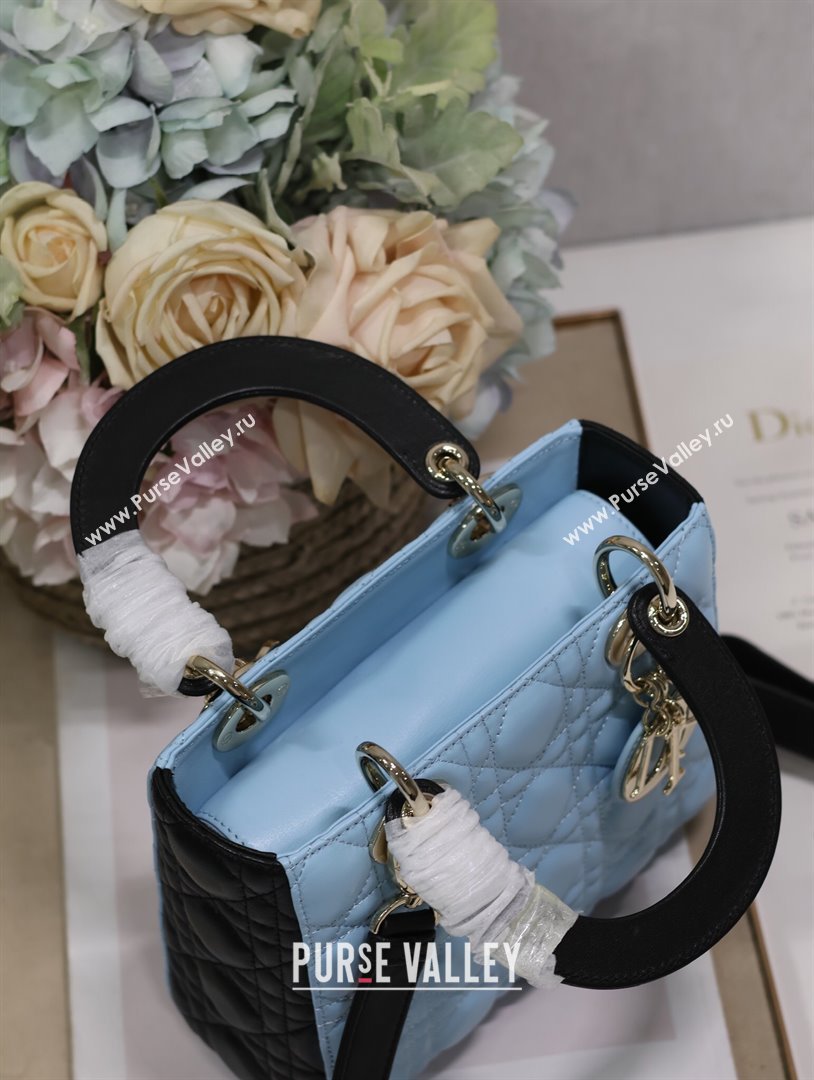 Dior Small Lady Dior Bag in Two-Tone Cannage Lambskin 0531 Black/Blue 2024 (XXG-24050925)