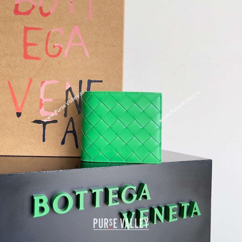 Bottega Veneta Intrecciato Leather Bi-Fold Wallet 63334 Parakeet Green 2024 (MS-24012337)