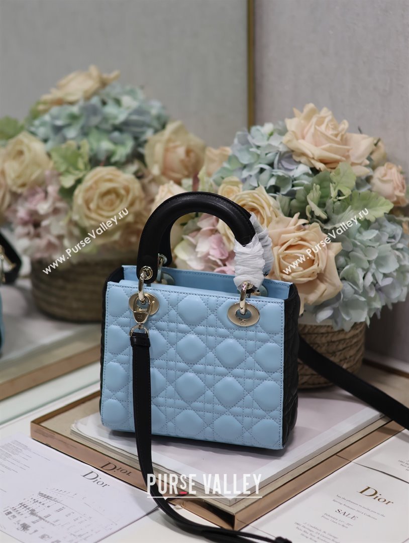 Dior Small Lady Dior Bag in Two-Tone Cannage Lambskin 0531 Black/Blue 2024 (XXG-24050925)