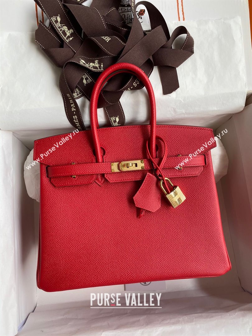 Hermes Birkin 25cm/30cm/35cm Bag in Original Epsom Leather Flag Red/Gold 2024 (Full Handmade) (XYA-24070116)