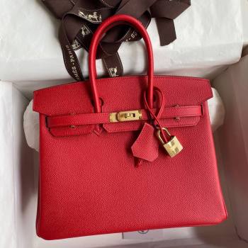 Hermes Birkin 25cm/30cm/35cm Bag in Original Epsom Leather Flag Red/Gold 2024 (Full Handmade) (XYA-24070116)