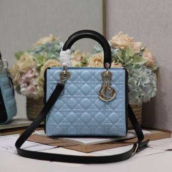 Dior Medium Lady Dior Bag in Two-Tone Cannage Lambskin 5651 Black/Blue 2024 (XXG-24050926)
