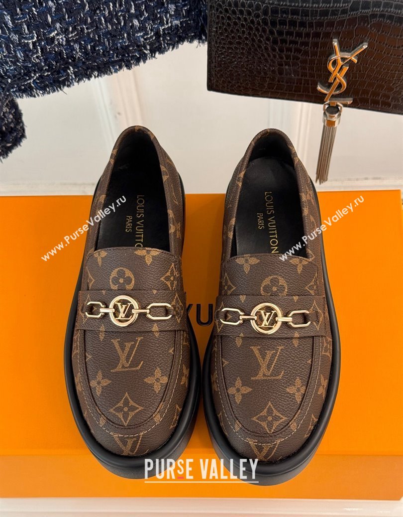 Louis Vuitton Platform Loafers in Monogram Canvas LV Chain Brown 2024 1224 (MD-241224079)