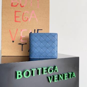 Bottega Veneta Intrecciato Leather Bi-Fold Wallet 63334 Blue 03 2024 (MS-24012338)