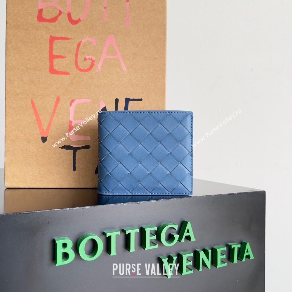 Bottega Veneta Intrecciato Leather Bi-Fold Wallet 63334 Blue 03 2024 (MS-24012338)