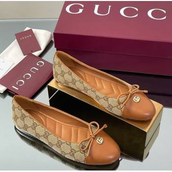 Gucci GG Canvas Ballet Flats with Double G Beige/Brown 2025 ‎835805 (MD-250828059)