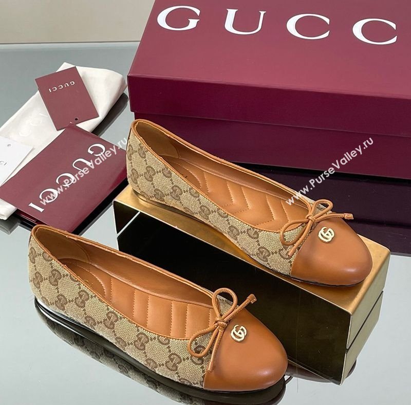 Gucci GG Canvas Ballet Flats with Double G Beige/Brown 2025 ‎835805 (MD-250828059)