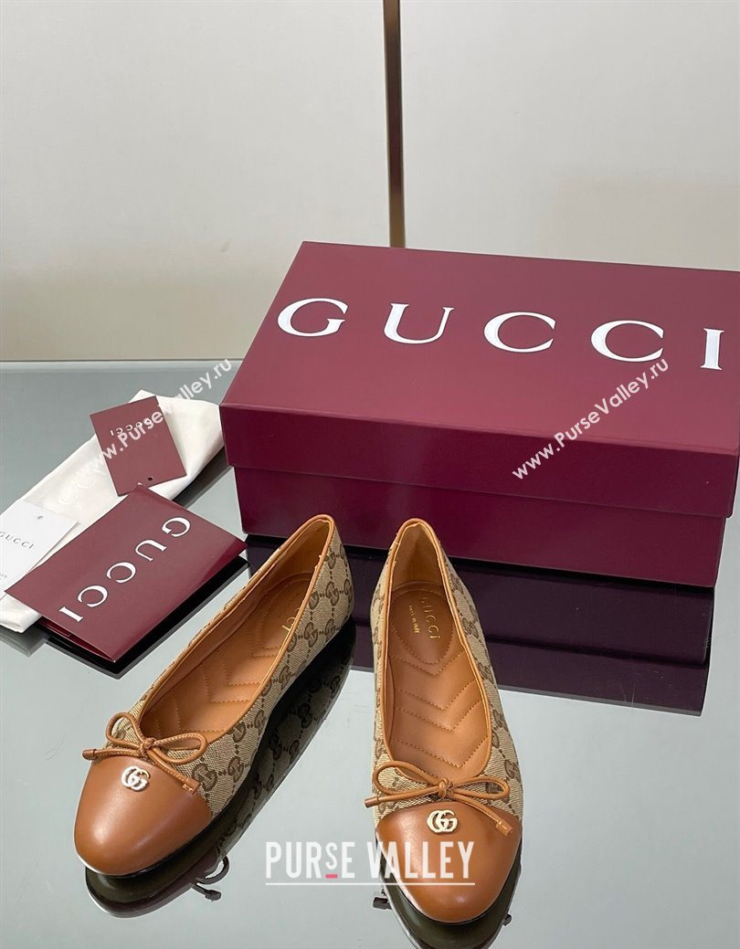 Gucci GG Canvas Ballet Flats with Double G Beige/Brown 2025 ‎835805 (MD-250828059)