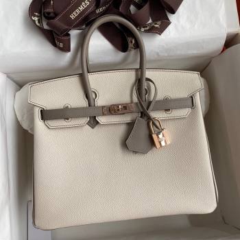 Hermes Birkin 25cm/30cm/35cm Bag in Original Epsom Leather Milkshake White/Grey/Rosy Gold 2024 (Full Handmade) (XYA-24070117)