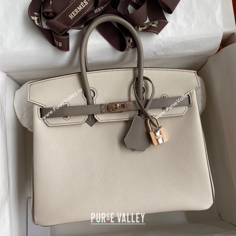 Hermes Birkin 25cm/30cm/35cm Bag in Original Epsom Leather Milkshake White/Grey/Rosy Gold 2024 (Full Handmade) (XYA-24070117)