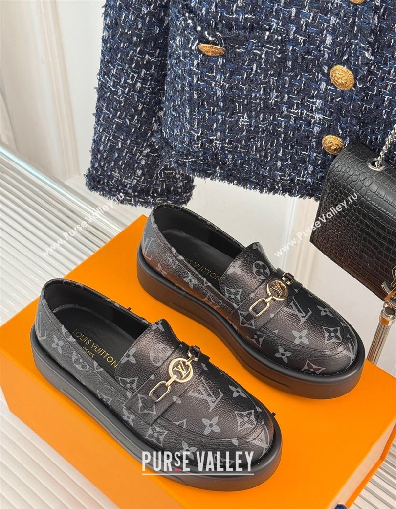 Louis Vuitton Platform Loafers in Monogram Canvas LV Chain Black 2024 1224 (MD-241224080)