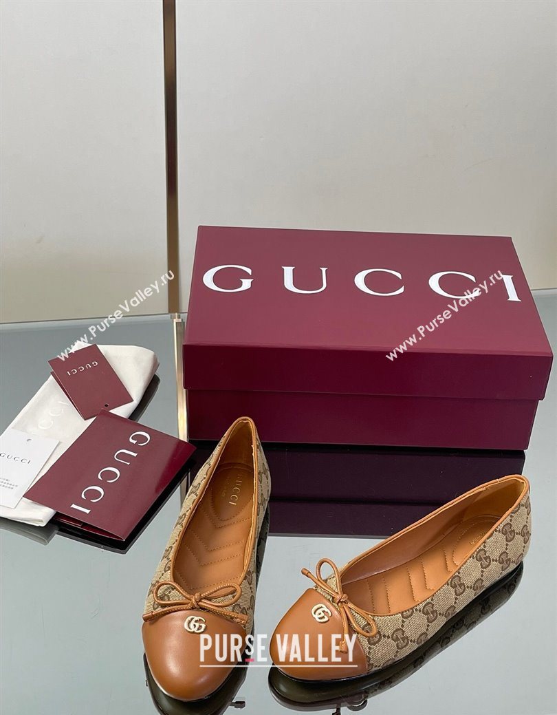 Gucci GG Canvas Ballet Flats with Double G Beige/Brown 2025 ‎835805 (MD-250828059)