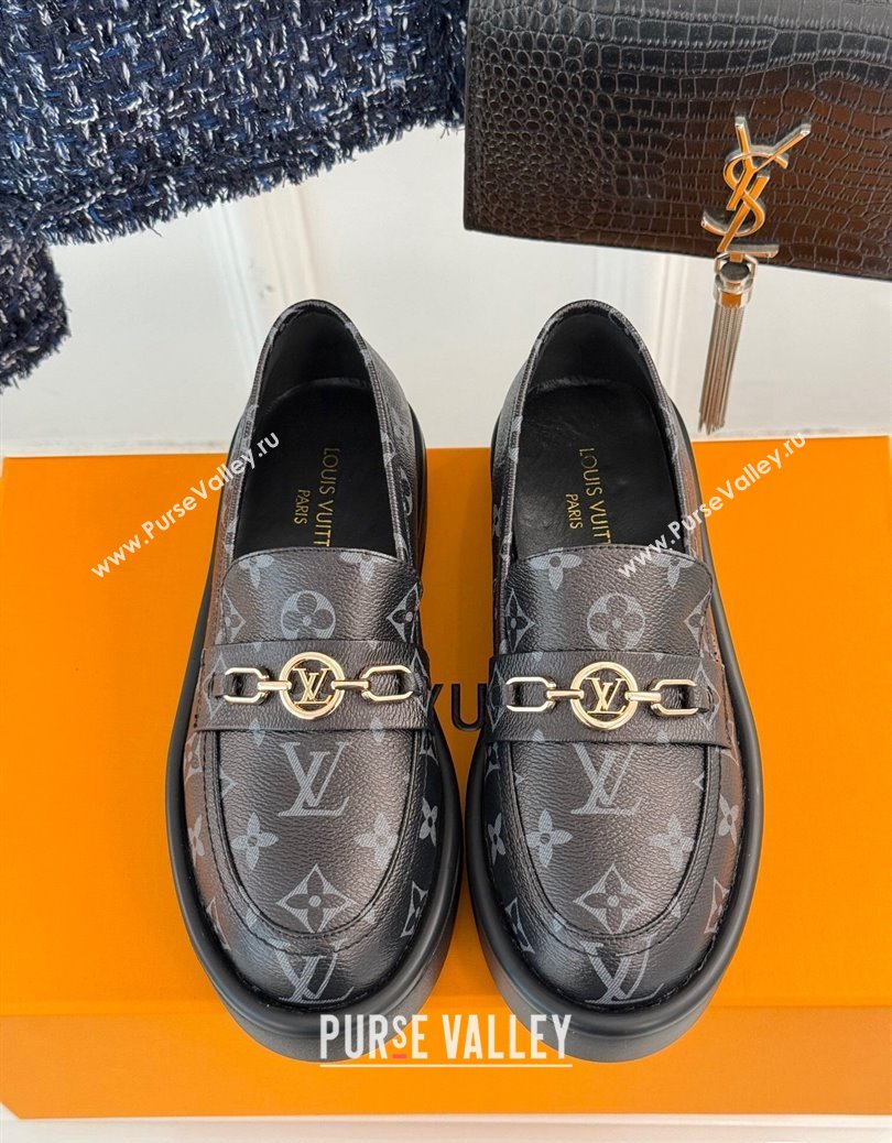 Louis Vuitton Platform Loafers in Monogram Canvas LV Chain Black 2024 1224 (MD-241224080)