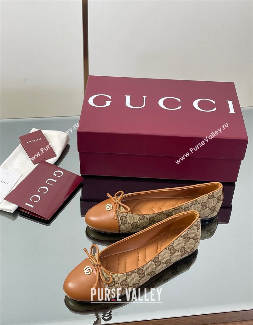 Gucci GG Canvas Ballet Flats with Double G Beige/Brown 2025 ‎835805 (MD-250828059)