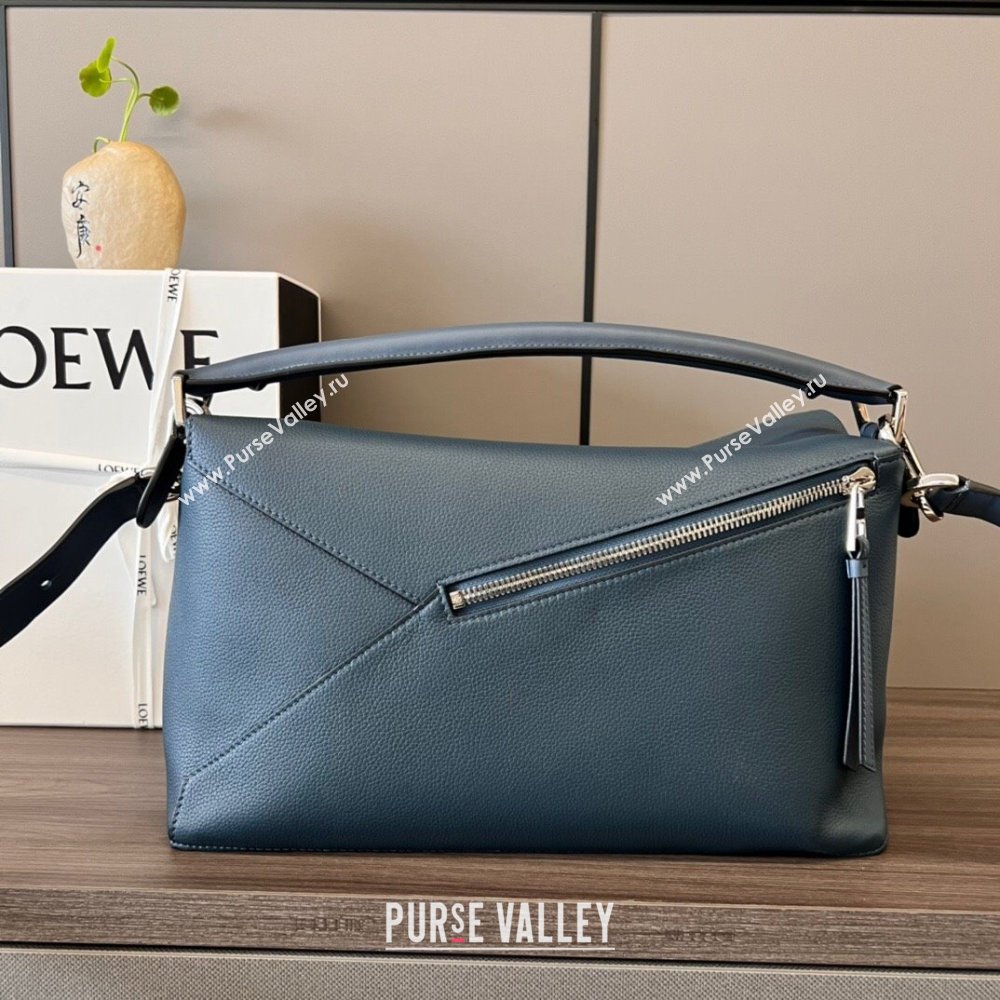 Loewe Large Puzzle Bag in Grained Calfskin Blue 2024 (DL-24032102)