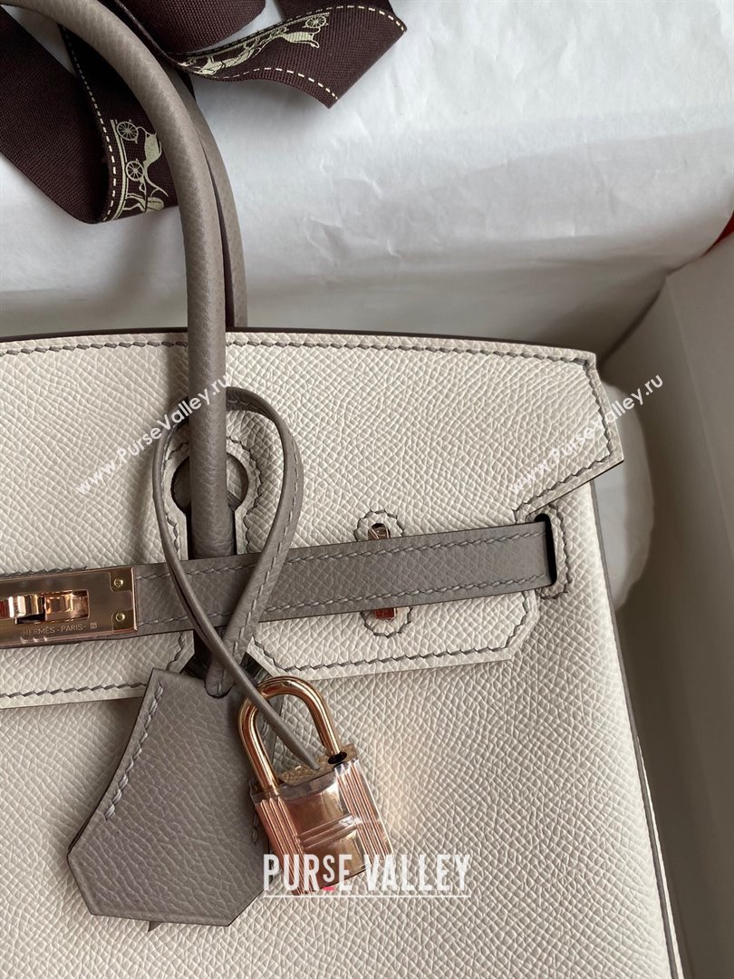 Hermes Birkin 25cm/30cm/35cm Bag in Original Epsom Leather Milkshake White/Grey/Rosy Gold 2024 (Full Handmade) (XYA-24070117)