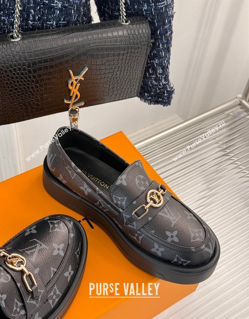 Louis Vuitton Platform Loafers in Monogram Canvas LV Chain Black 2024 1224 (MD-241224080)