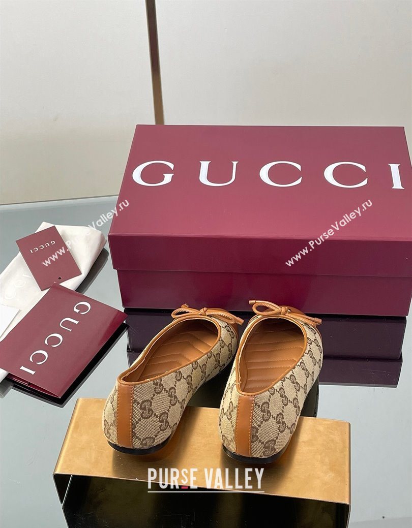 Gucci GG Canvas Ballet Flats with Double G Beige/Brown 2025 ‎835805 (MD-250828059)