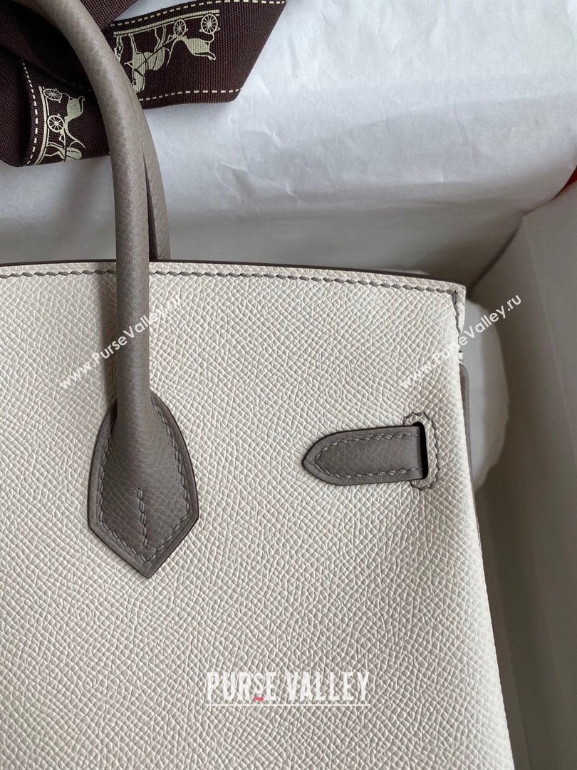 Hermes Birkin 25cm/30cm/35cm Bag in Original Epsom Leather Milkshake White/Grey/Rosy Gold 2024 (Full Handmade) (XYA-24070117)