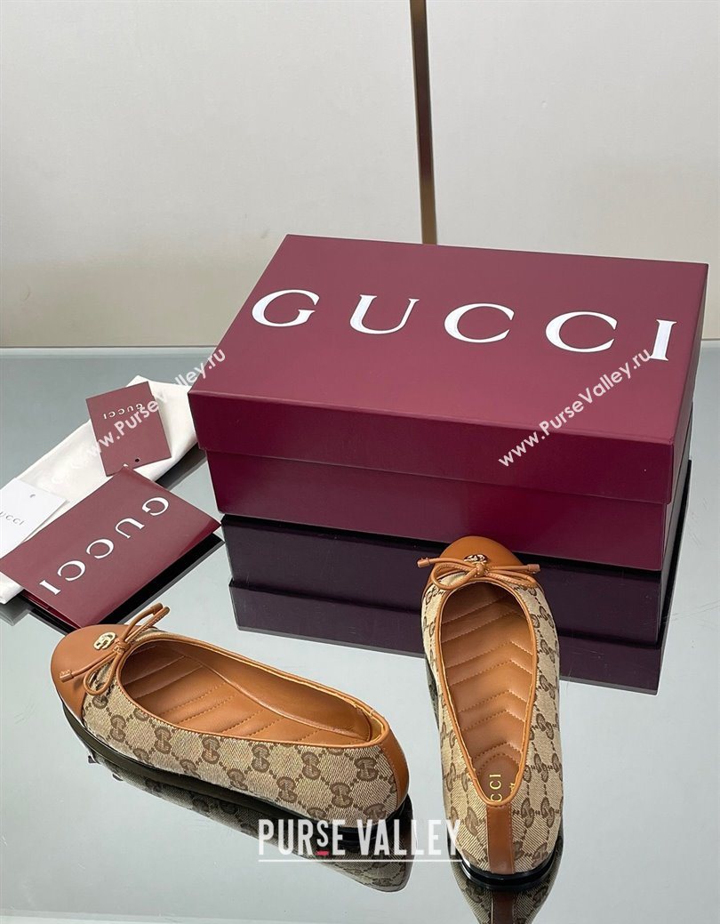 Gucci GG Canvas Ballet Flats with Double G Beige/Brown 2025 ‎835805 (MD-250828059)