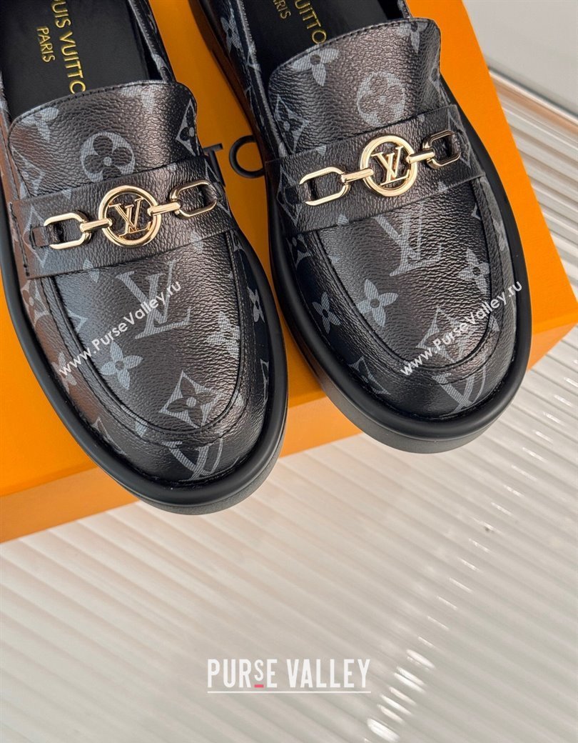 Louis Vuitton Platform Loafers in Monogram Canvas LV Chain Black 2024 1224 (MD-241224080)