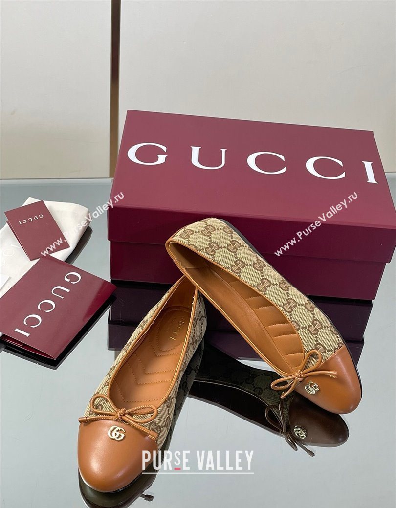 Gucci GG Canvas Ballet Flats with Double G Beige/Brown 2025 ‎835805 (MD-250828059)