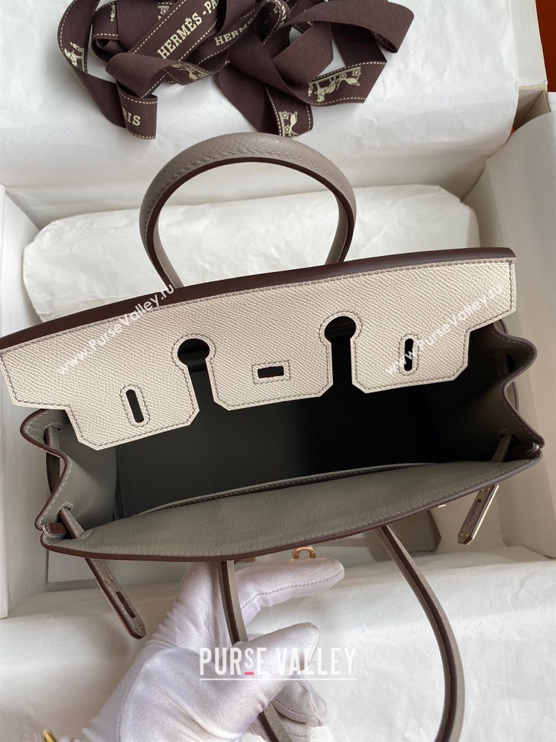 Hermes Birkin 25cm/30cm/35cm Bag in Original Epsom Leather Milkshake White/Grey/Rosy Gold 2024 (Full Handmade) (XYA-24070117)