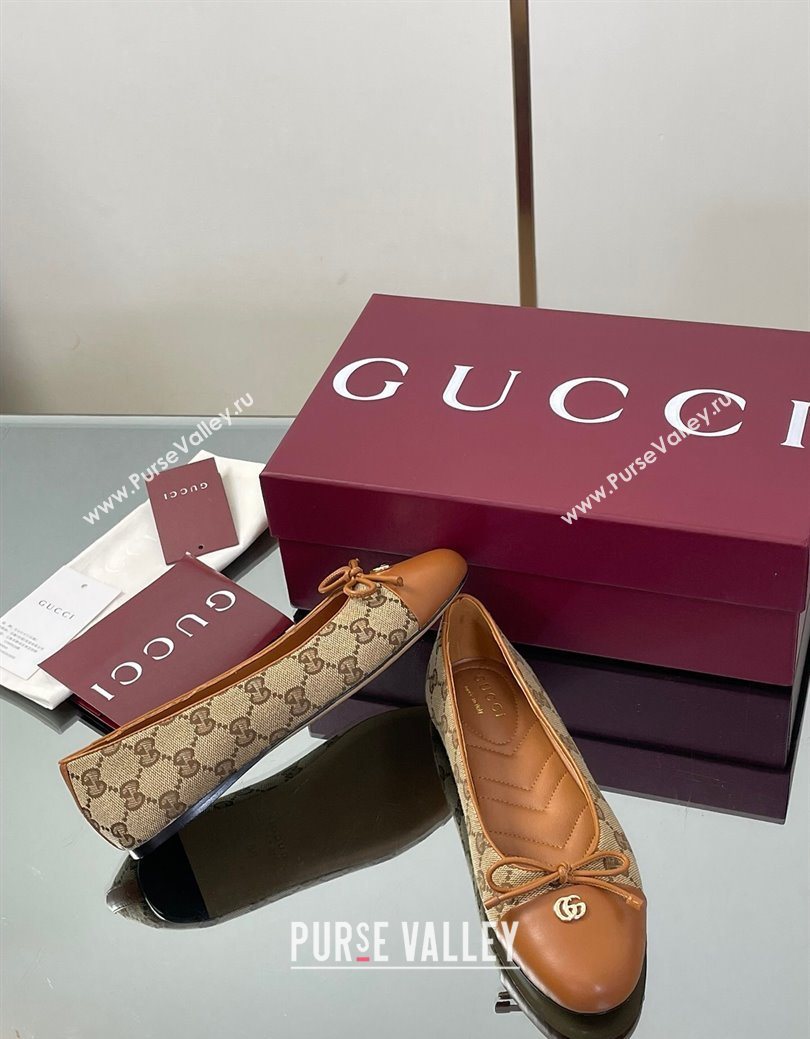 Gucci GG Canvas Ballet Flats with Double G Beige/Brown 2025 ‎835805 (MD-250828059)