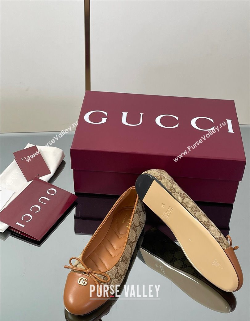 Gucci GG Canvas Ballet Flats with Double G Beige/Brown 2025 ‎835805 (MD-250828059)