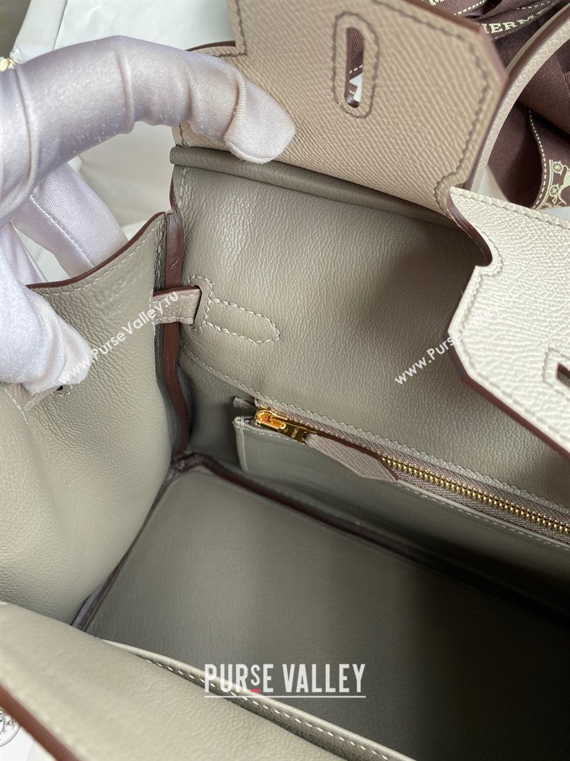 Hermes Birkin 25cm/30cm/35cm Bag in Original Epsom Leather Milkshake White/Grey/Rosy Gold 2024 (Full Handmade) (XYA-24070117)