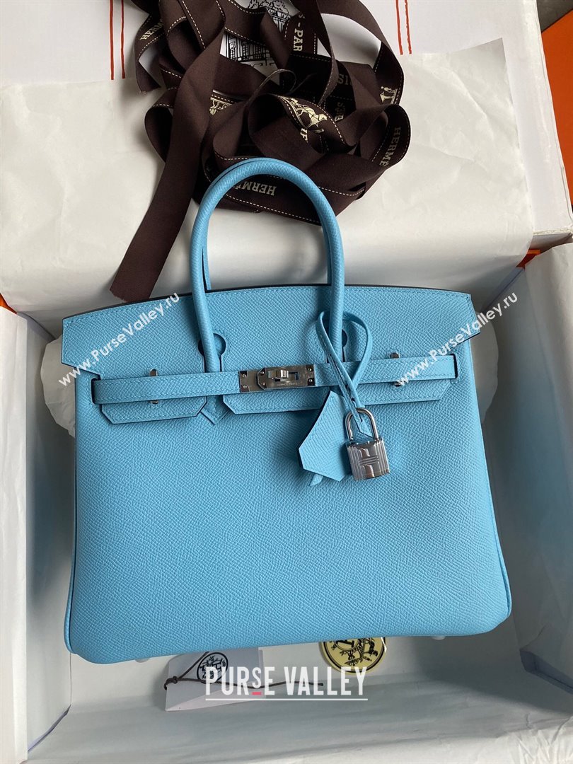 Hermes Birkin 25cm/30cm/35cm Bag in Original Epsom Leather Candy Blue/Silver 2024 (Full Handmade) (XYA-24070118)