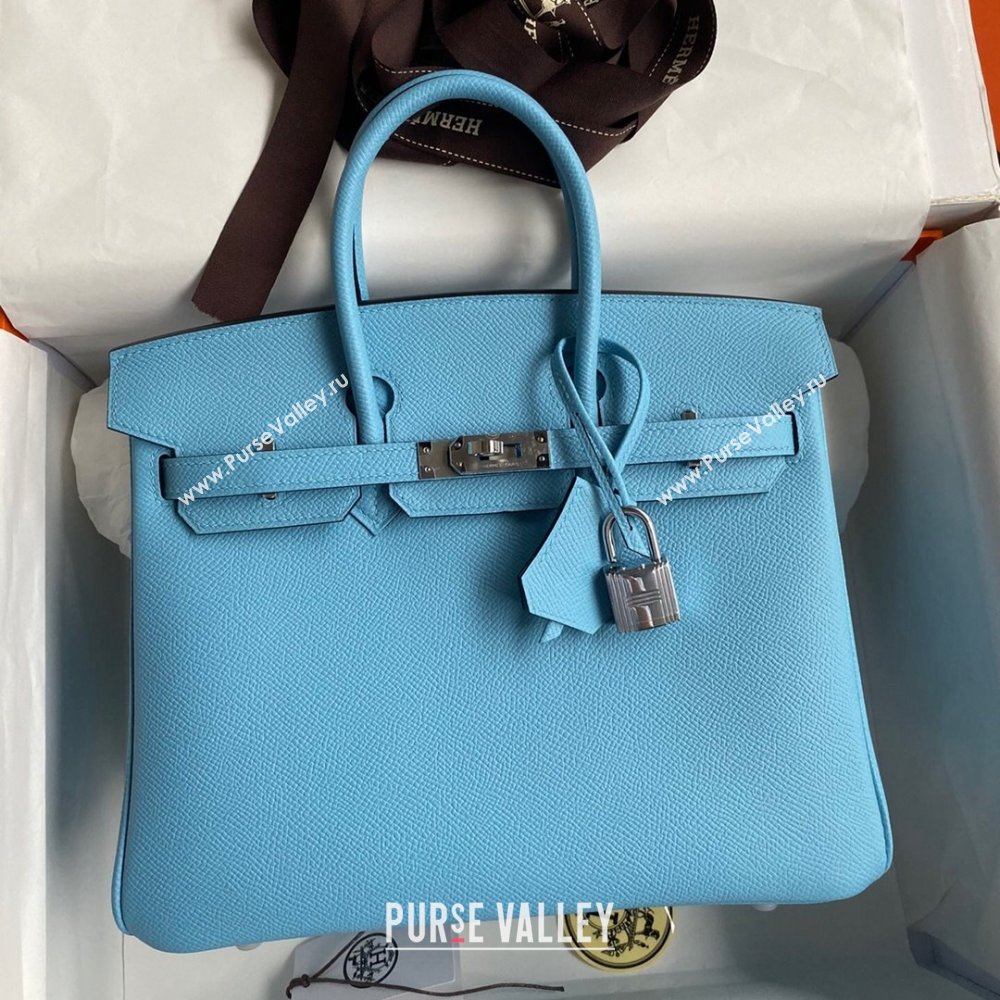 Hermes Birkin 25cm/30cm/35cm Bag in Original Epsom Leather Candy Blue/Silver 2024 (Full Handmade) (XYA-24070118)