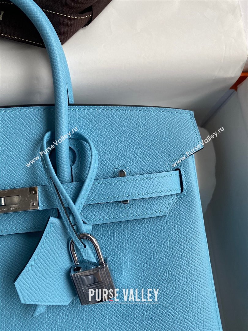 Hermes Birkin 25cm/30cm/35cm Bag in Original Epsom Leather Candy Blue/Silver 2024 (Full Handmade) (XYA-24070118)