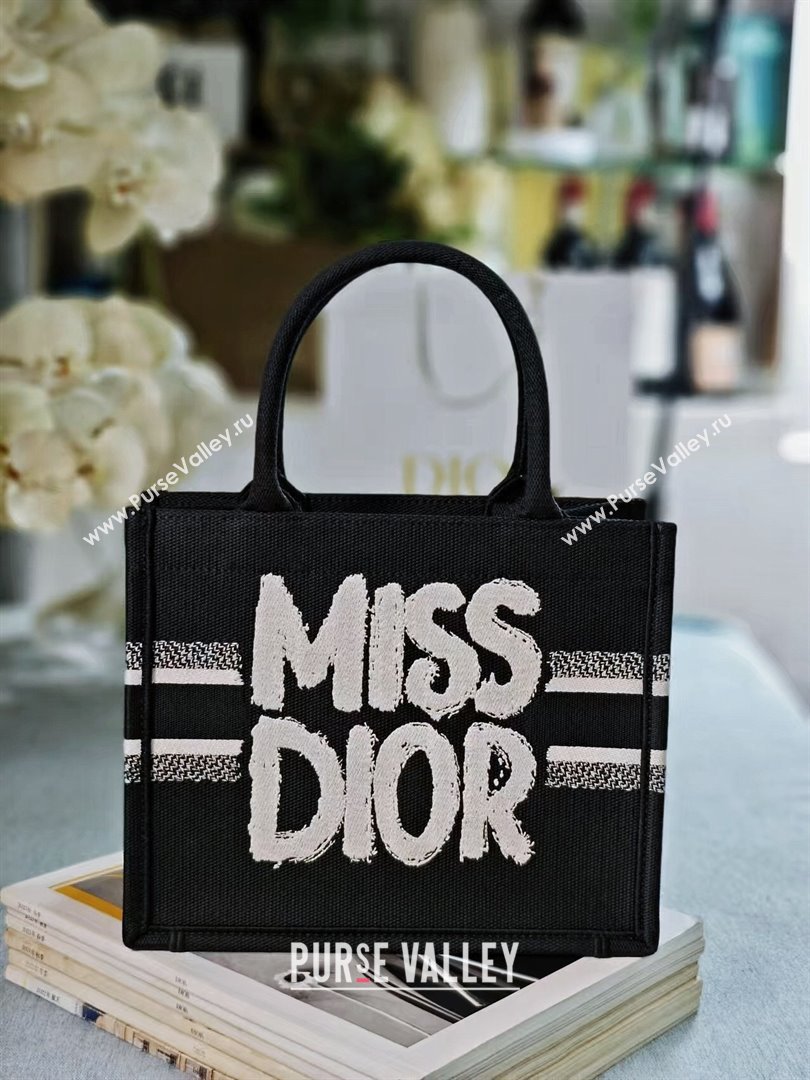 Dior Small Book Tote bag in Black and White Miss Dior Graffiti Embroidery 1286 2024 (DMZ-24082301)