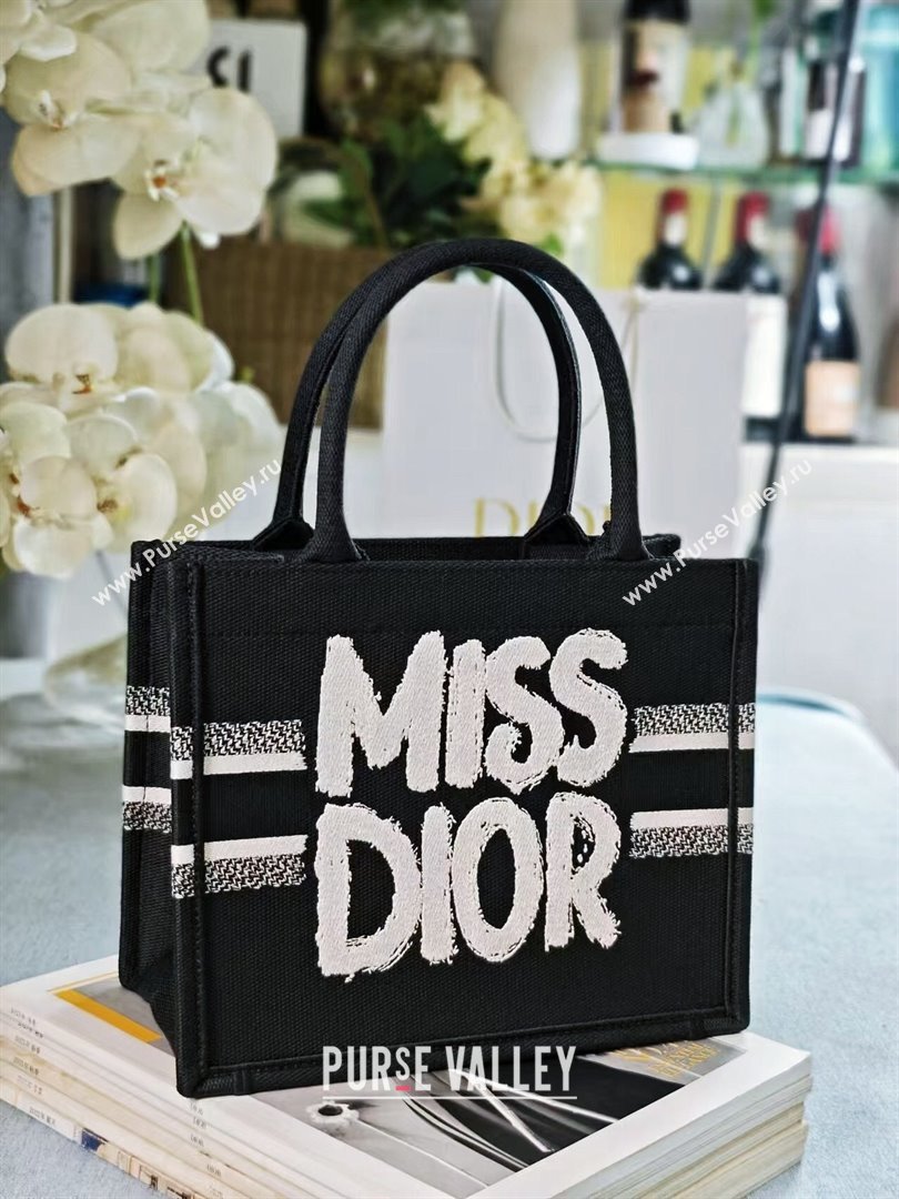 Dior Small Book Tote bag in Black and White Miss Dior Graffiti Embroidery 1286 2024 (DMZ-24082301)