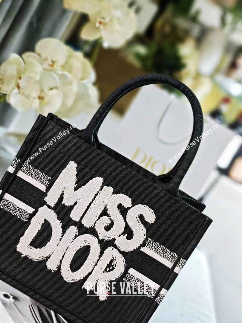 Dior Small Book Tote bag in Black and White Miss Dior Graffiti Embroidery 1286 2024 (DMZ-24082301)