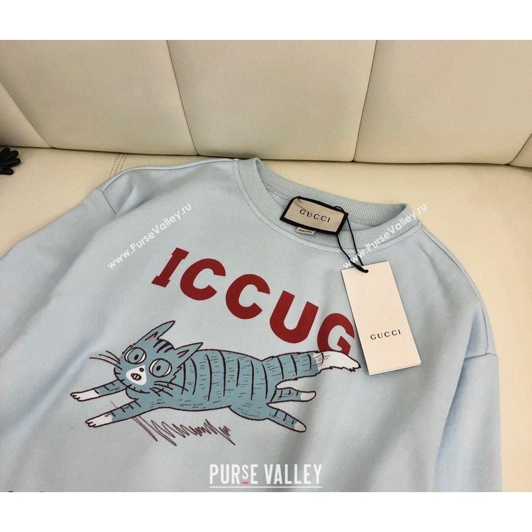 Gucci Cat Sweatshirt Light Blue 2021 (Q-21082629)