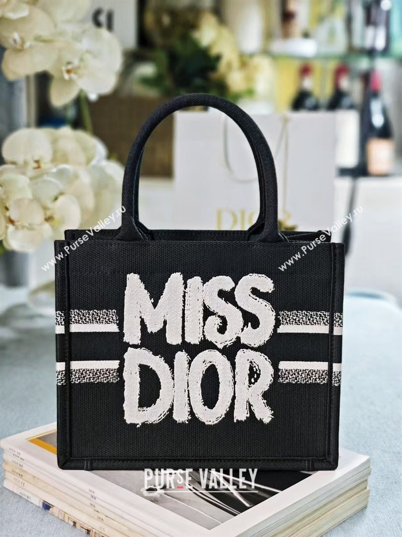 Dior Small Book Tote bag in Black and White Miss Dior Graffiti Embroidery 1286 2024 (DMZ-24082301)