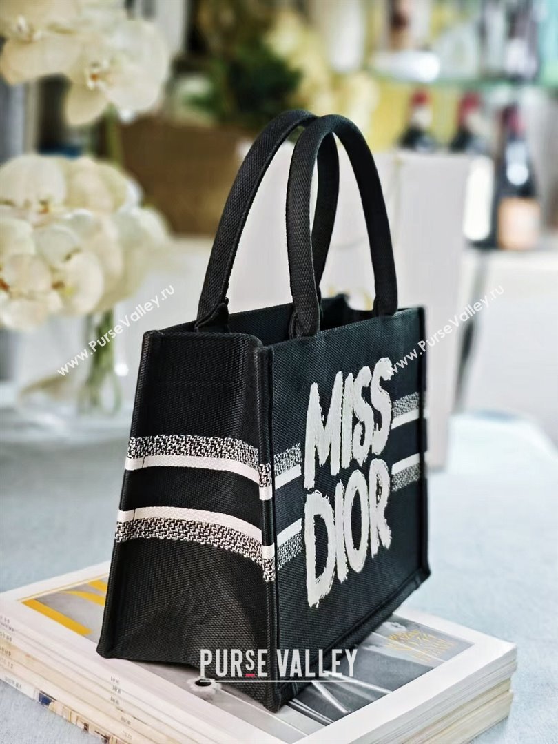 Dior Small Book Tote bag in Black and White Miss Dior Graffiti Embroidery 1286 2024 (DMZ-24082301)