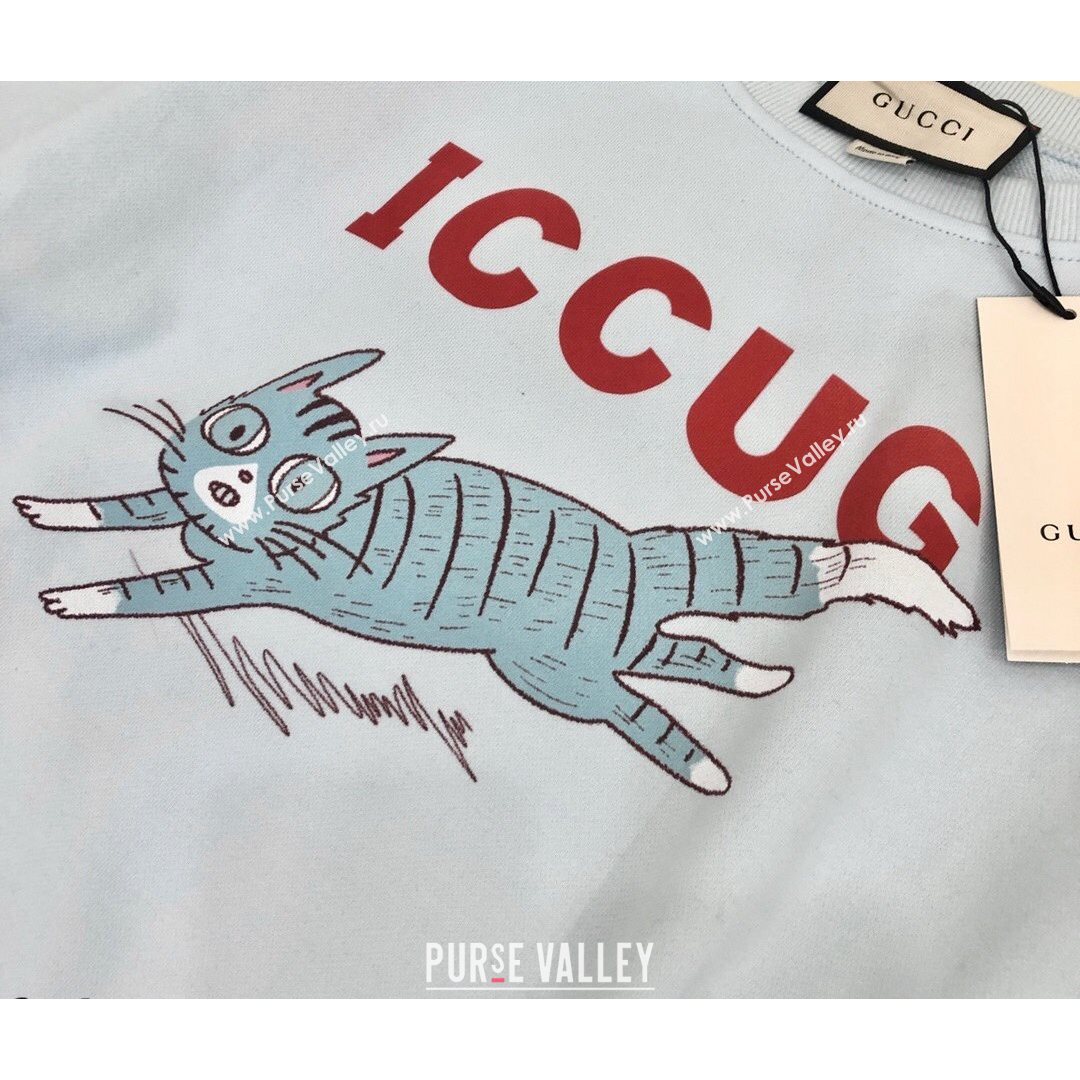 Gucci Cat Sweatshirt Light Blue 2021 (Q-21082629)