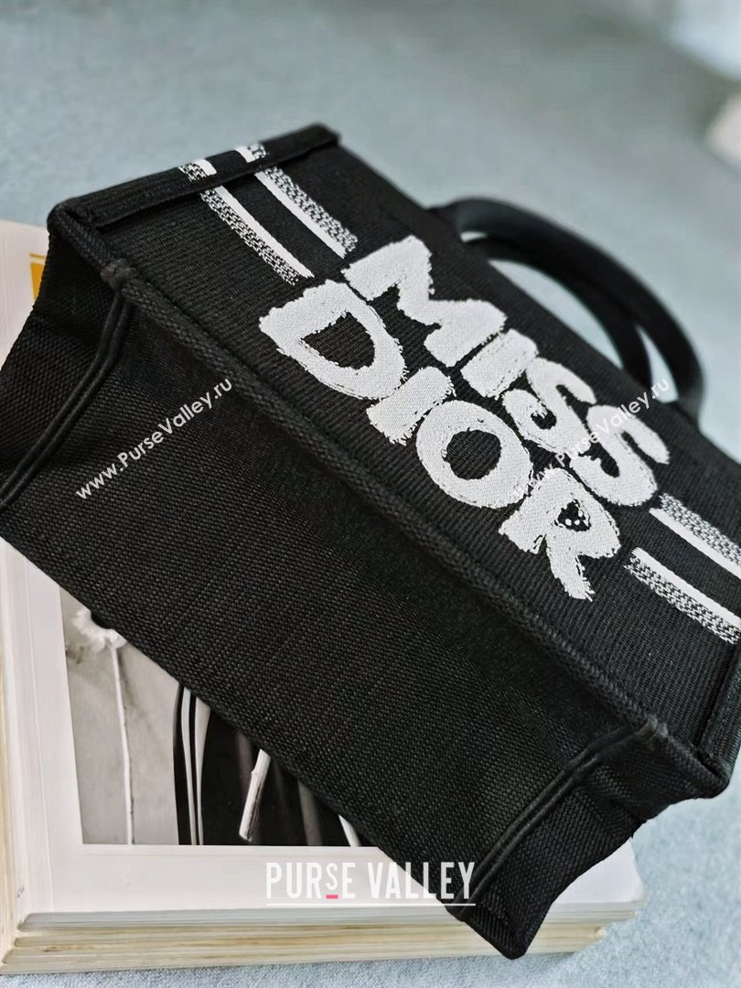 Dior Small Book Tote bag in Black and White Miss Dior Graffiti Embroidery 1286 2024 (DMZ-24082301)