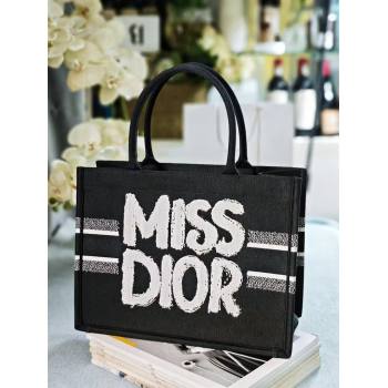 Dior Medium Book Tote bag in Black and White Miss Dior Graffiti Embroidery 1286 2024 (DMZ-24082302)